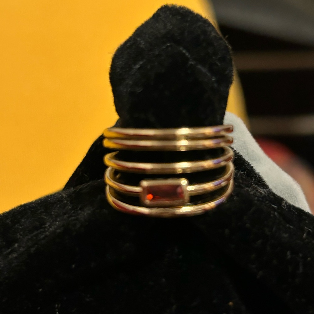 Elegant Gold Band Ring with Red Gemstone from PrettyBirdUSA-adjustable size